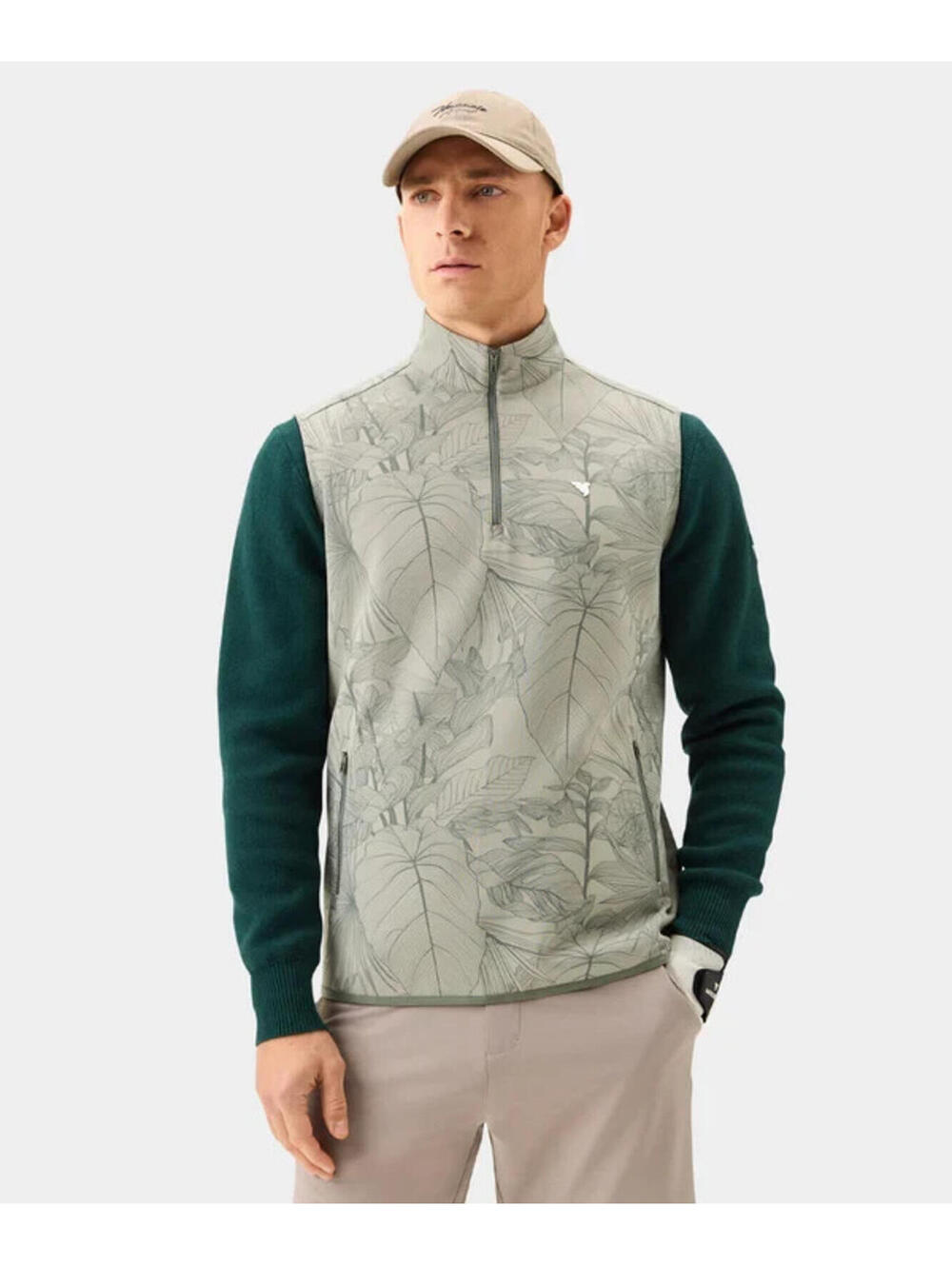 NEW Macade Golf Therma Vest Green Palm Men Small Athletic 1/4 Zip Lightweight